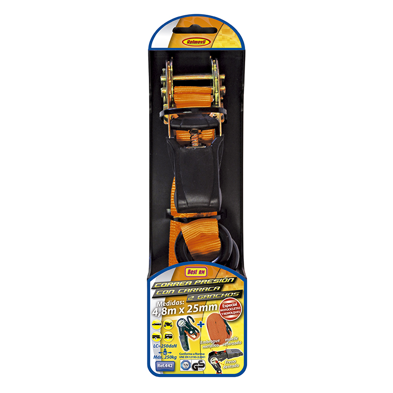 CORREA 1" + CARRACA + 2 GANCHOS LONG. 3m. NORMATIVA EN 12195-2:2000 ( 8 )