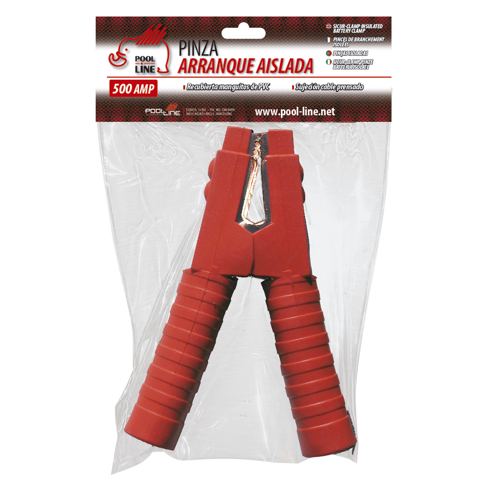 PINZA ARRANQUE MACIZA 500 AMP COLOR ROJO.