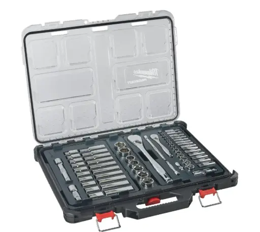 [MIL4932493661] JUEGO DE 63 PIEZAS CON VASOS Y CARRACA DE ¼″ Y ½″ EN ORGANIZADOR SLIM COMPACTO PACKOUT™